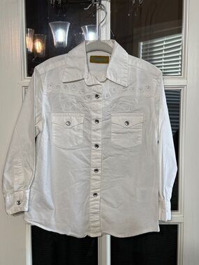 Wrangler White Embroidered Western Pearl Snap Front Shirt Size XS